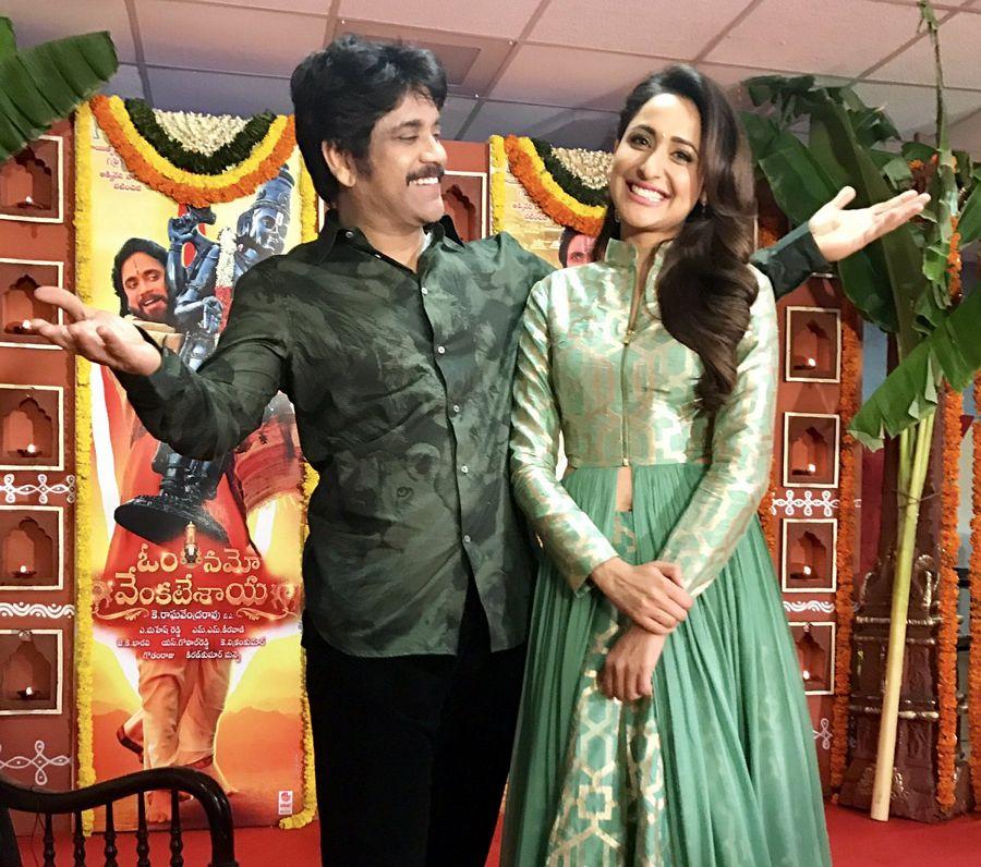 Nagarjuna & Pragya Jaiswal at Om Namo Venkatesaya Promotions