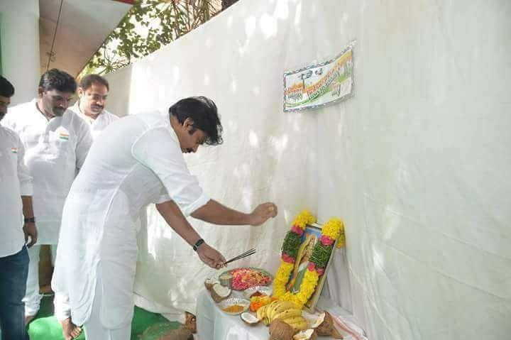 Pawan Kalyan Hosting flag at Janasena Office