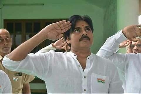 Pawan Kalyan Hosting flag at Janasena Office