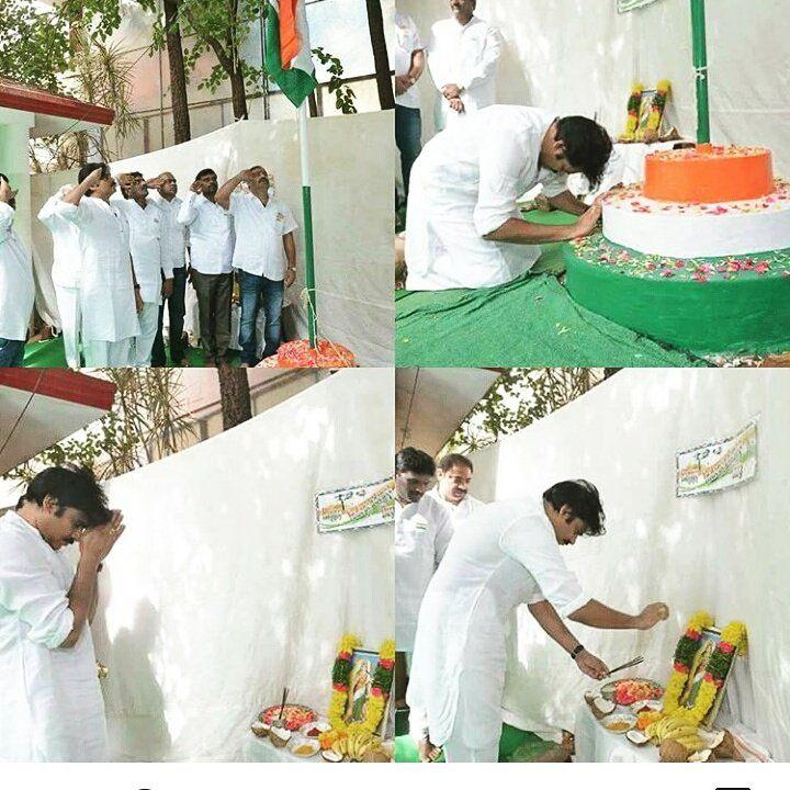 Pawan Kalyan Hosting flag at Janasena Office