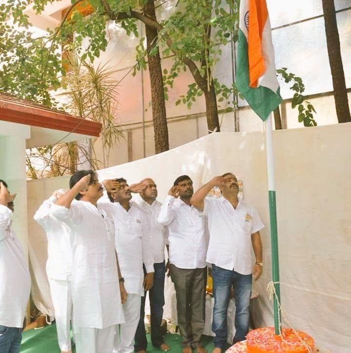 Pawan Kalyan Hosting flag at Janasena Office