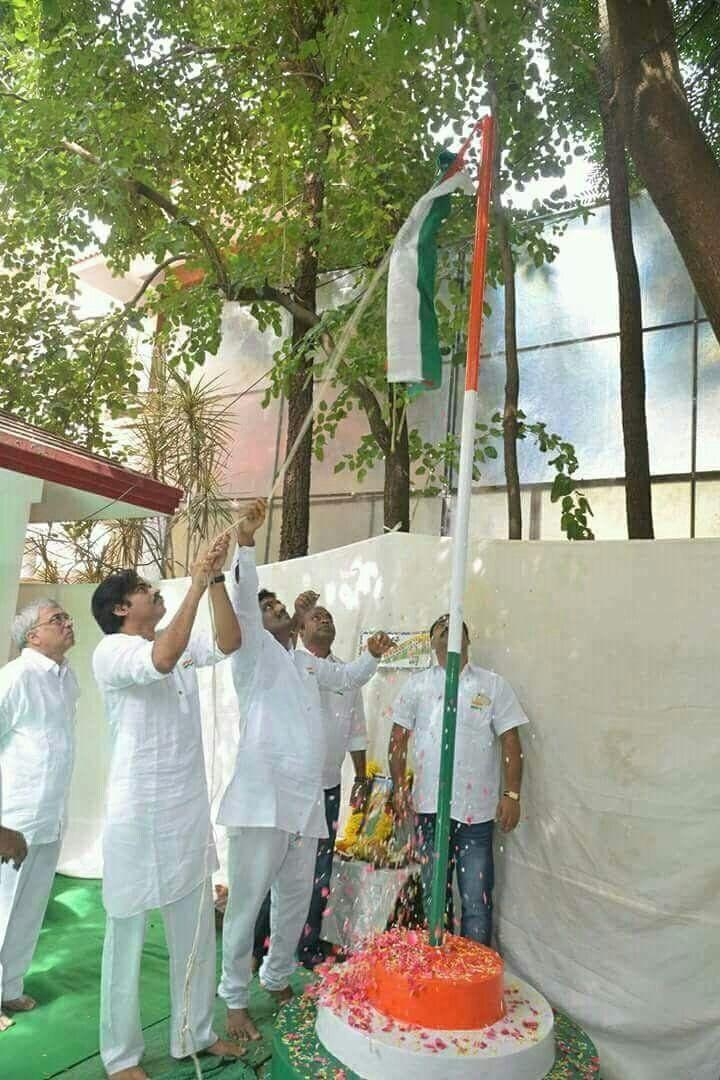 Pawan Kalyan Hosting flag at Janasena Office