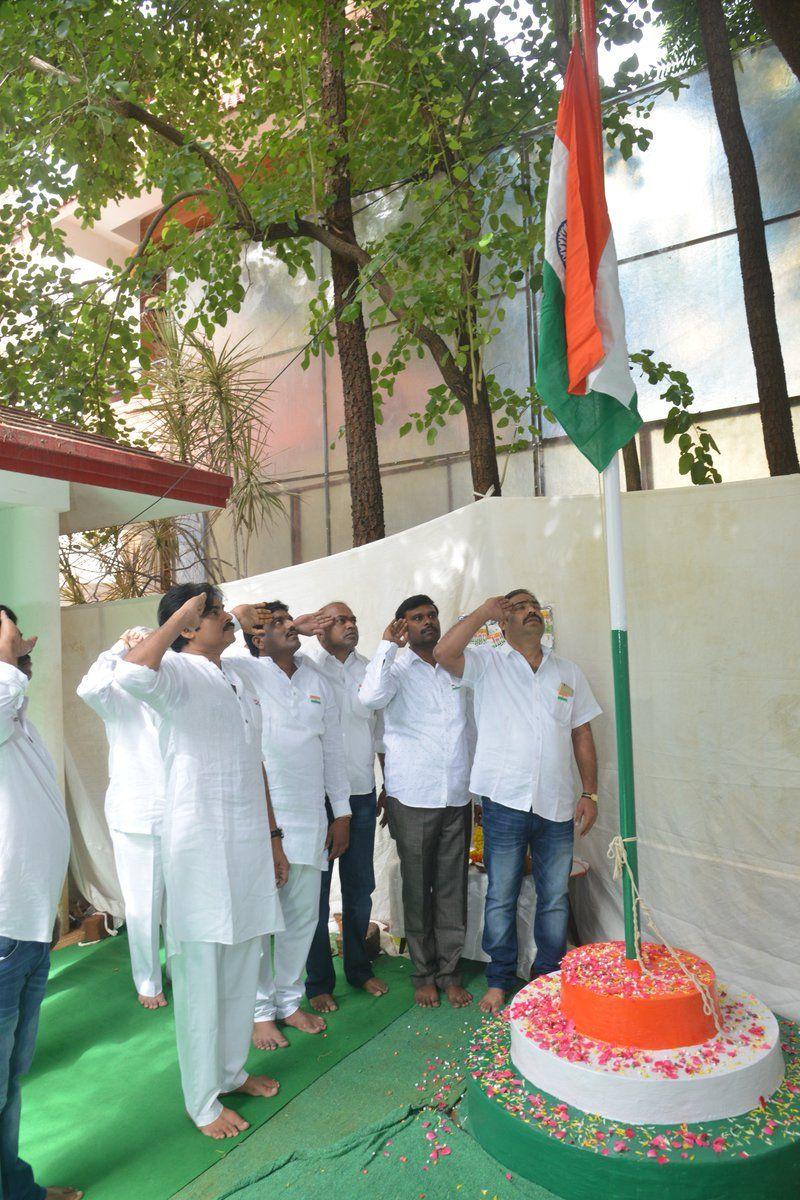 Pawan Kalyan Hosting flag at Janasena Office