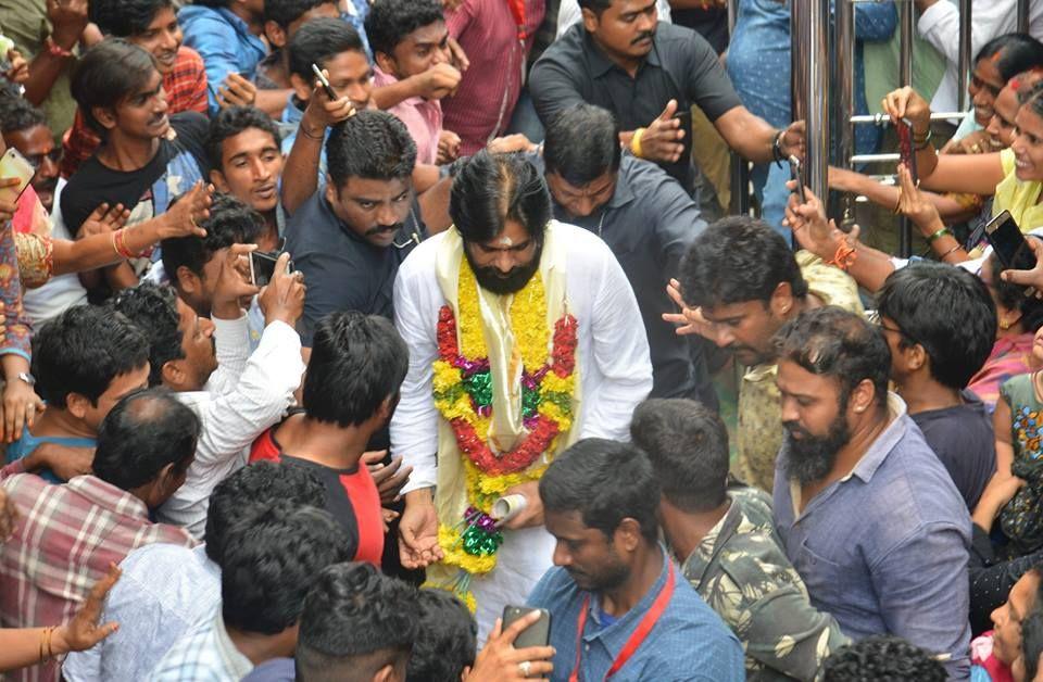 Pawan Kalyan offers prayers at a temple in Godavari region Photos