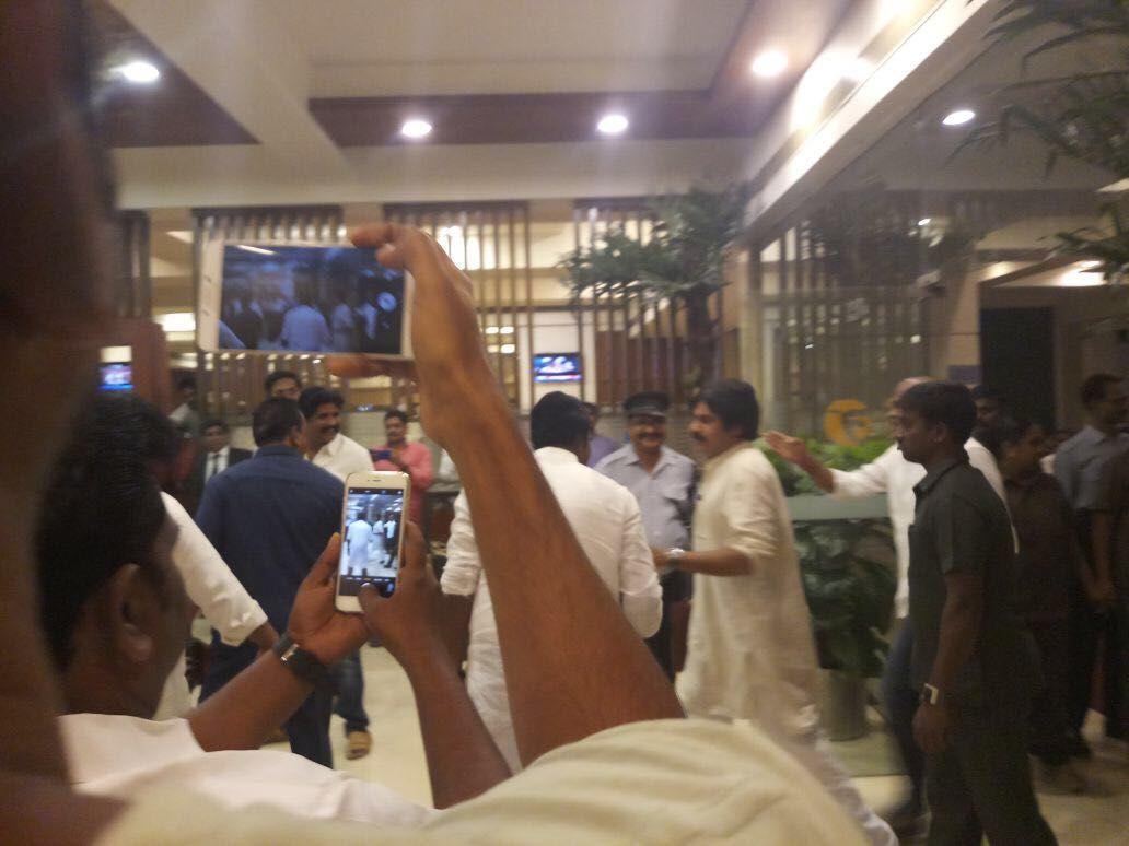 PawanKalyan Discussing Issues in Vijayawada meeting Photos