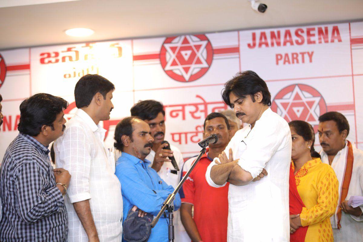 PawanKalyan Discussing Issues in Vijayawada meeting Photos