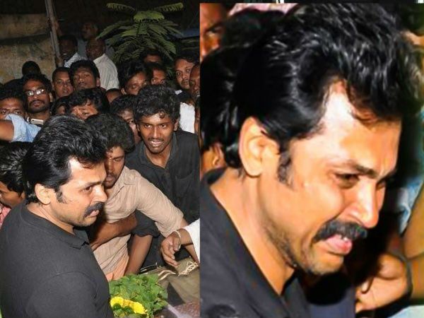 Photos: Karthi gets emotional at his fan’s funeral