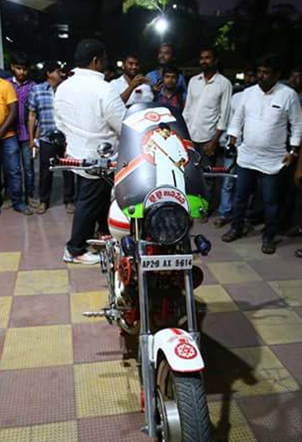 Photos: Pawan Kalyan test rides a crazy Jana Sena bike