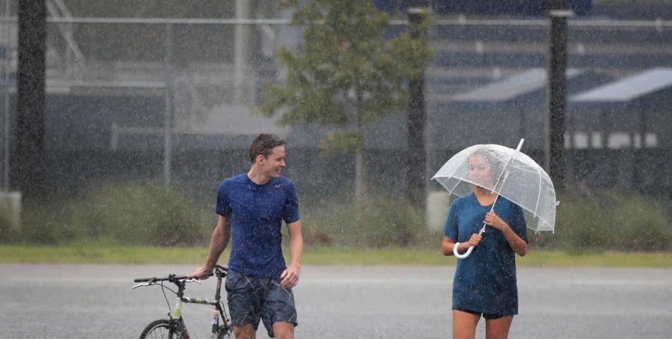 Planes floating on flooded tarmac at Houston airport
