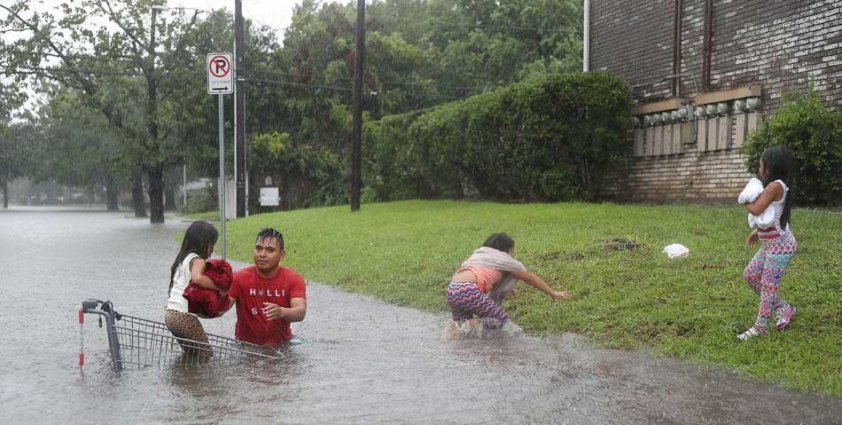 Planes floating on flooded tarmac at Houston airport