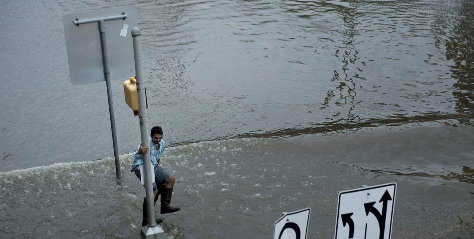 Planes floating on flooded tarmac at Houston airport