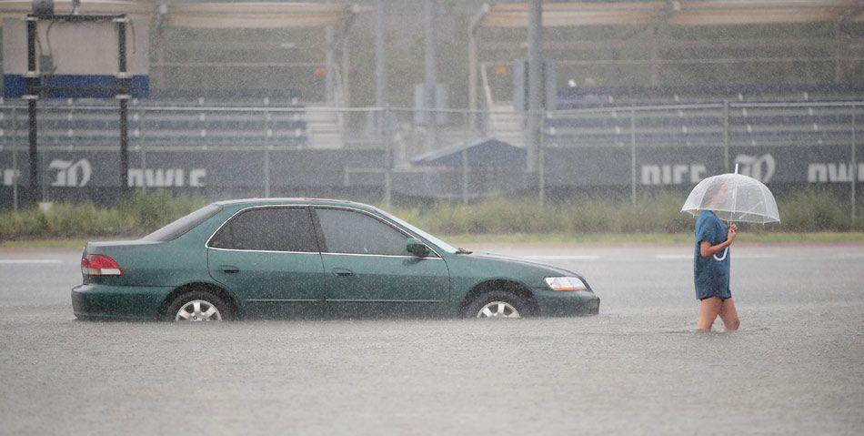 Planes floating on flooded tarmac at Houston airport