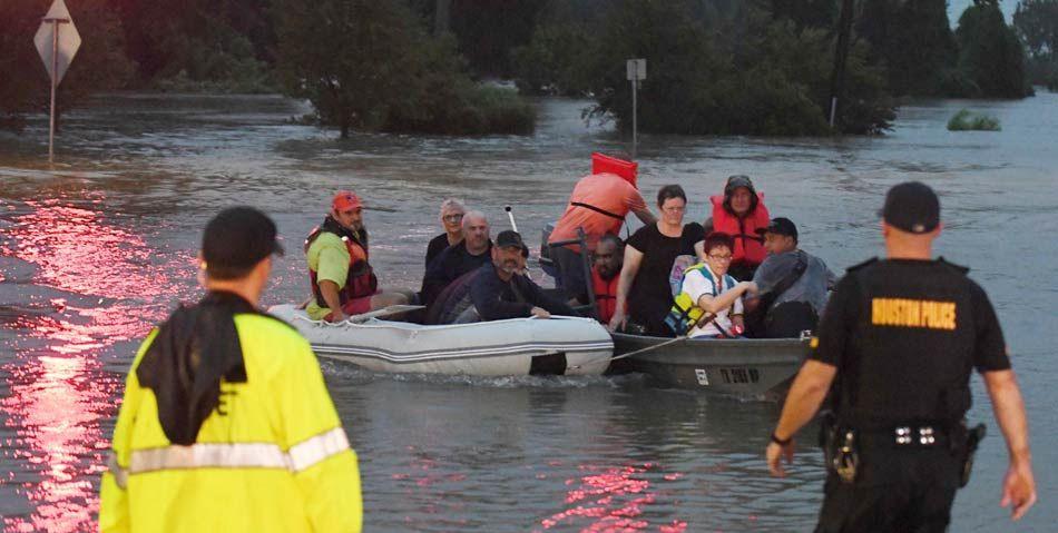 Planes floating on flooded tarmac at Houston airport