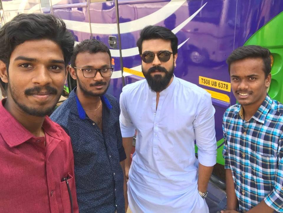 Ramcharan with fans at Rangasthalam Sets Today Photos