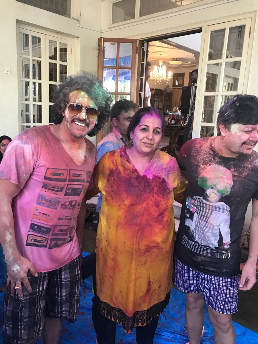 Sanjjana and Upendra at Holi Bash Pics