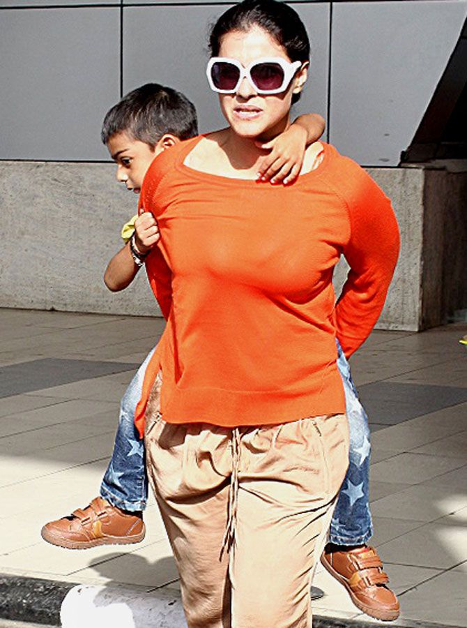Kajol with Son Yug at Mumbai Airport