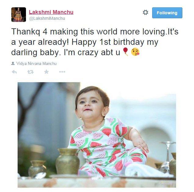 Manchu Lakshmi Daughter Vidya Nirvana Birthday Wishes Photos