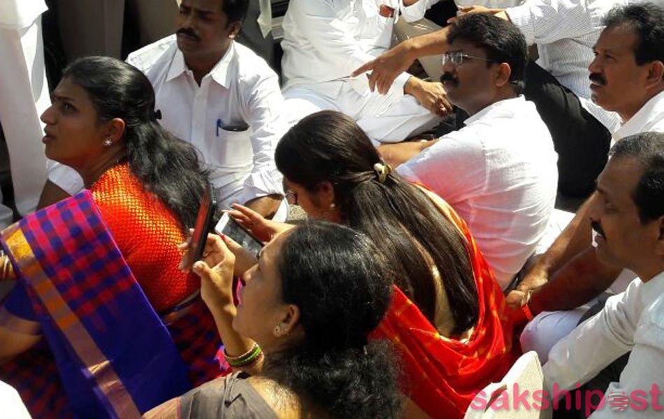 MLA RK Roja Protest at Gandhi Statue Photos