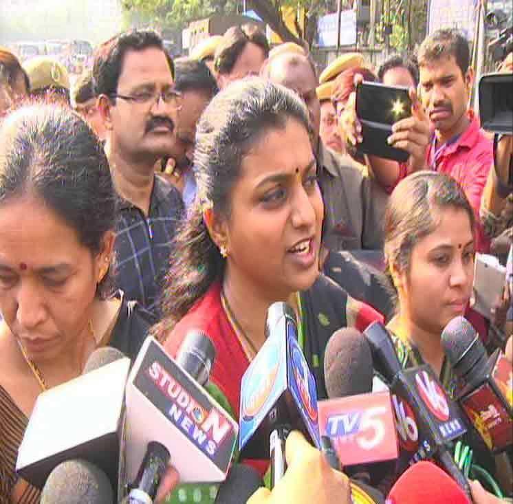 MLA RK Roja Protest at Gandhi Statue Photos