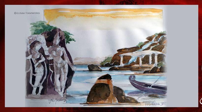 Superb Sketch of Rudramadevi Movie sets Photos