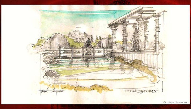 Superb Sketch of Rudramadevi Movie sets Photos