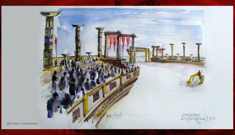 Superb Sketch of Rudramadevi Movie sets Photos