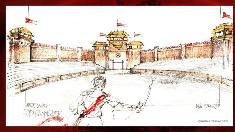 Superb Sketch of Rudramadevi Movie sets Photos