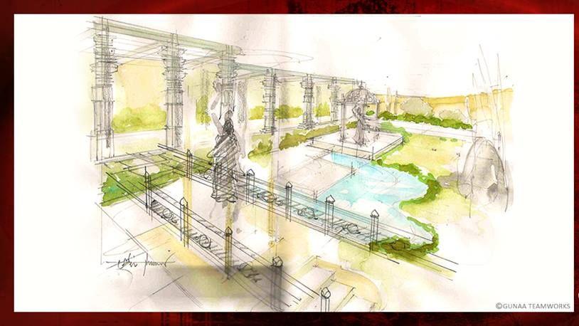 Superb Sketch of Rudramadevi Movie sets Photos