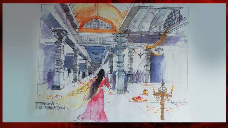 Superb Sketch of Rudramadevi Movie sets Photos