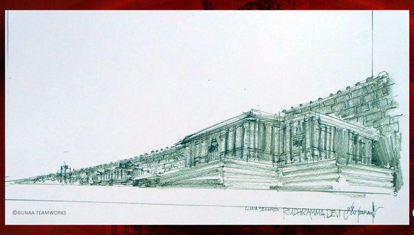 Superb Sketch of Rudramadevi Movie sets Photos