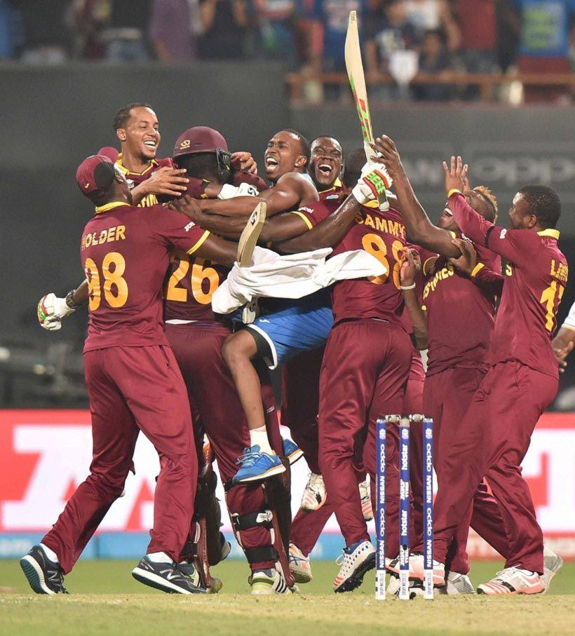 West Indies Celebrate in Champion Photos