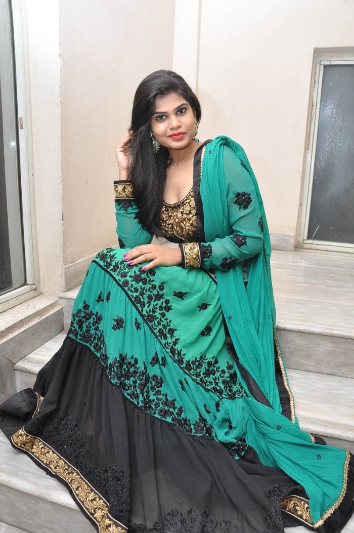 Alekhya in Green Anarkali Salwar Kameez