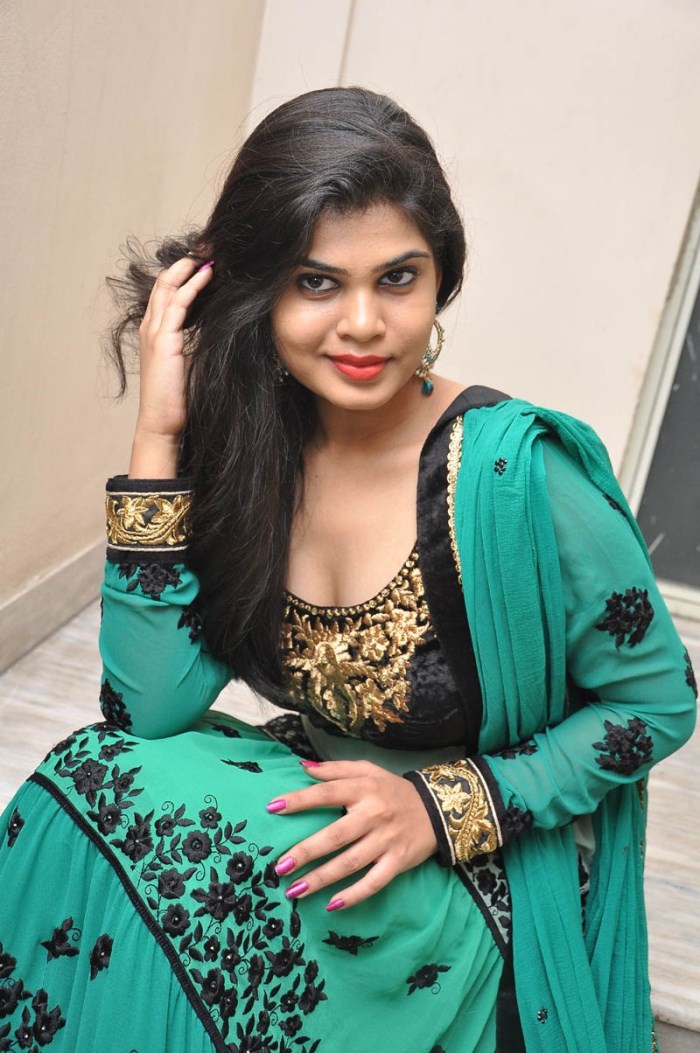 Alekhya in Green Anarkali Salwar Kameez