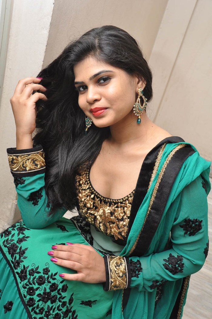 Alekhya in Green Anarkali Salwar Kameez