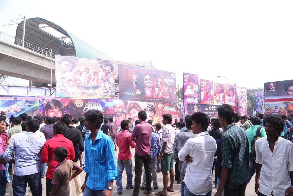 Fans Hungama At Anegan Theaters Photos