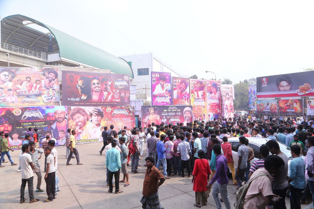 Fans Hungama At Anegan Theaters Photos