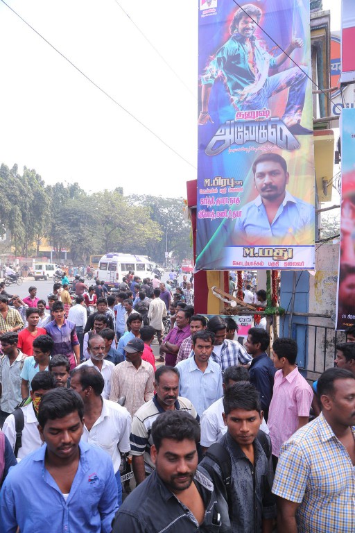 Fans Hungama At Anegan Theaters Photos