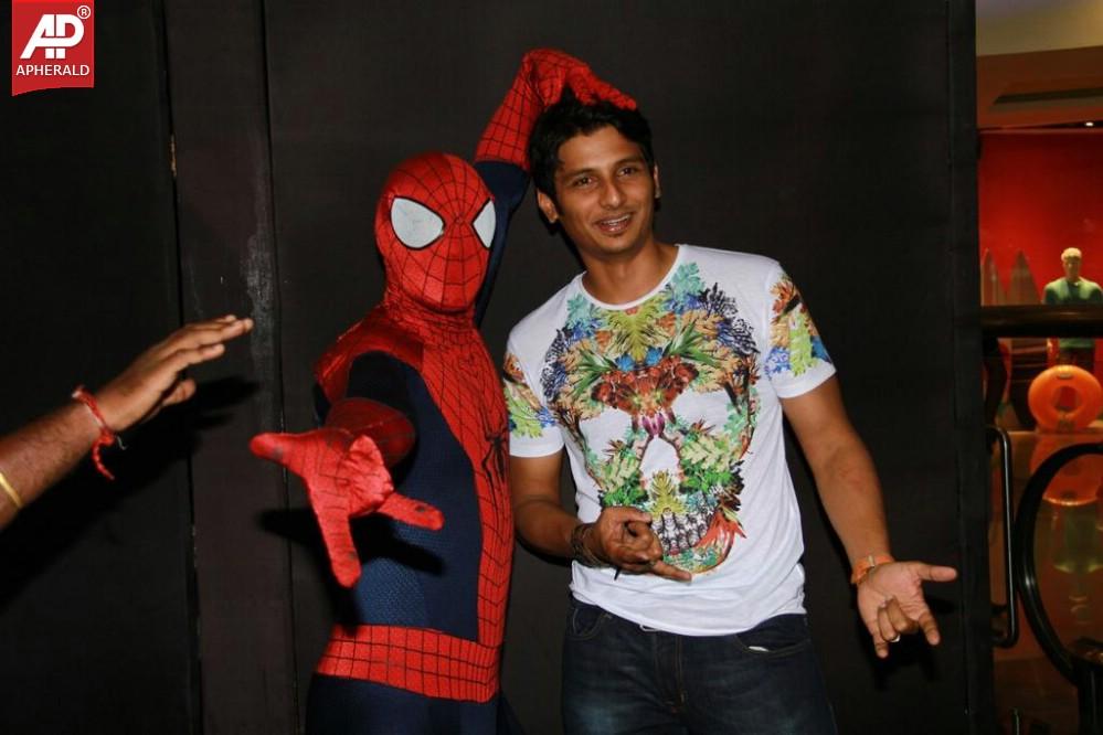 Jiiva Unveils Spiderman at Forum Mall