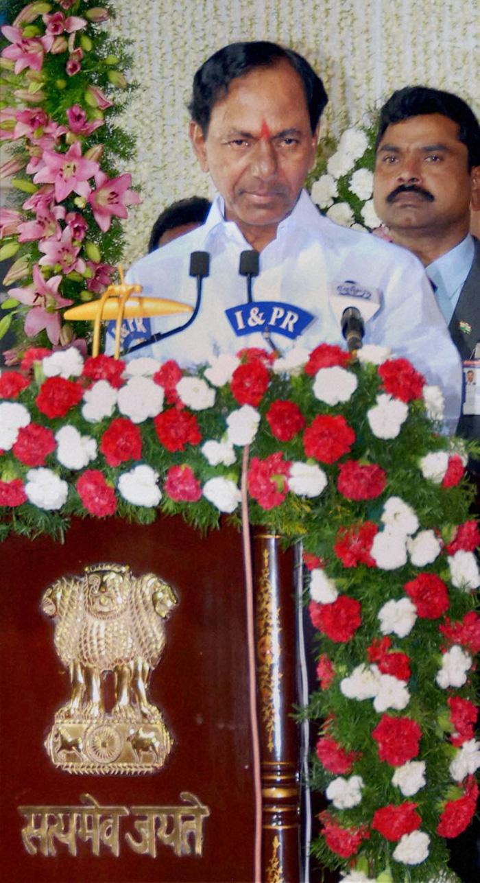 KCR sworn in as First CM