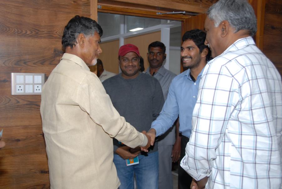 Cheque Presentation By Sampoornesh Babu To AP CM