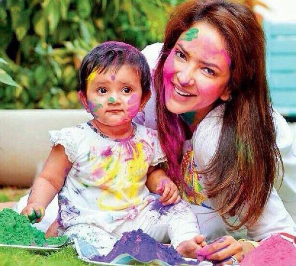 Manchu Lakshmi Celebrating Holi With Cute Daughter
