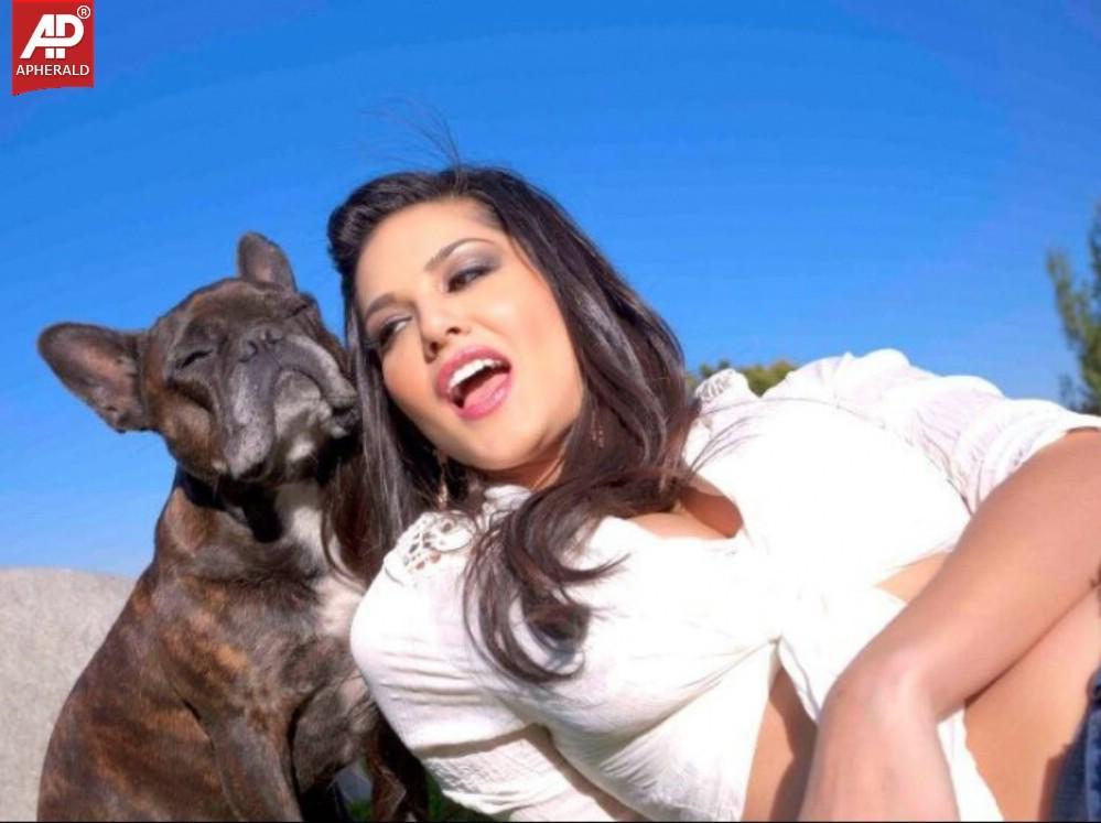 Sunny Leone poses with dog