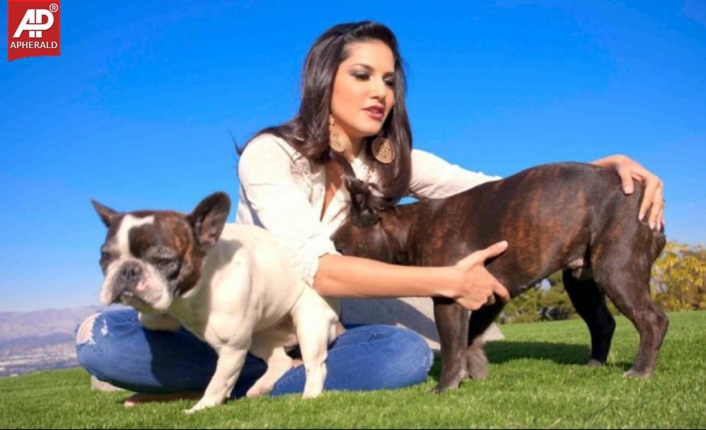 Sunny Leone poses with dog