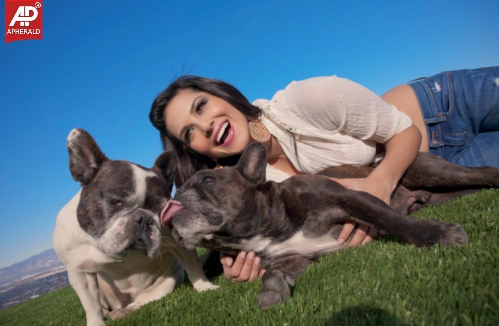 Sunny Leone poses with dog