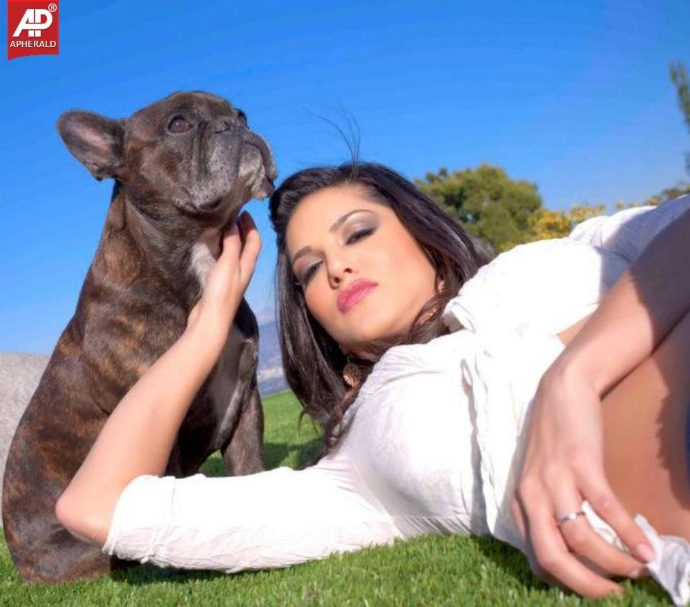 Sunny Leone poses with dog