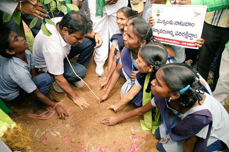 KTR planted saplings at Botanical Gardens as part of Haritha Haram