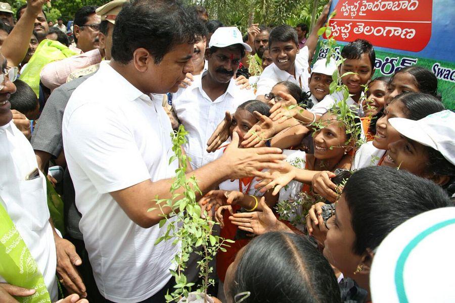 KTR planted saplings at Botanical Gardens as part of Haritha Haram