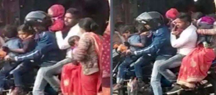 ఇద్దరు కాదు, ముగ్గురు కాదు.. ఓకే బైక్ పై ఏడుగురు ప్రయాణం?