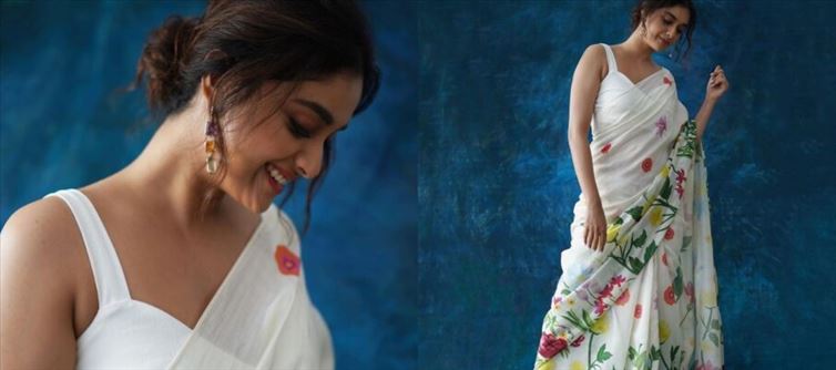 754px x 334px - Keerthy Hot in White Transparent Saree - Hot Pics