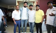 Actor Rakshit Shetty seen with the crew of Avane Srimannarayana Set 2